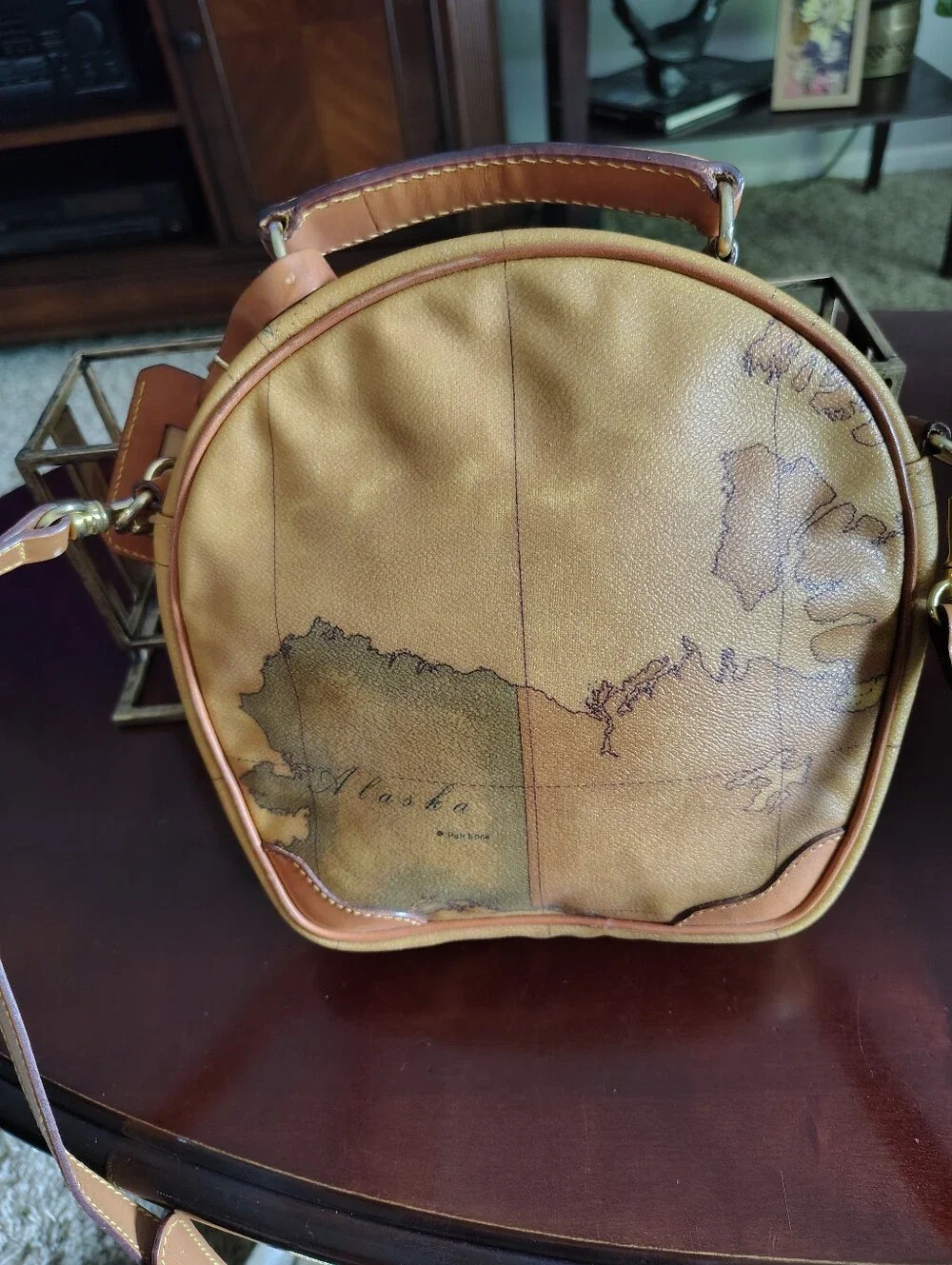 Alviero Martini Tan-Brown Map Print Messenger Bag
